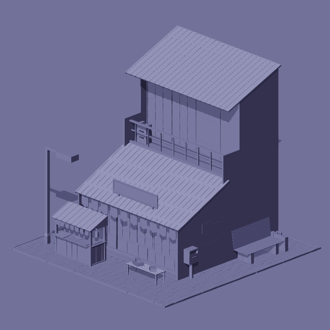 Low Poly Art Gallery Building Scene Low-poly 3D model_2