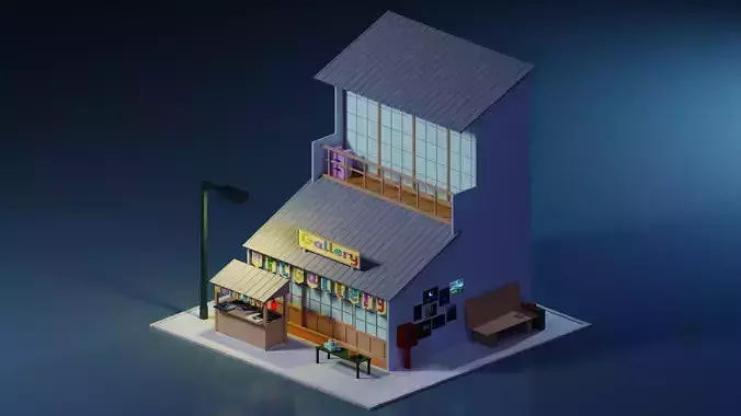 Low Poly Art Gallery Building Scene