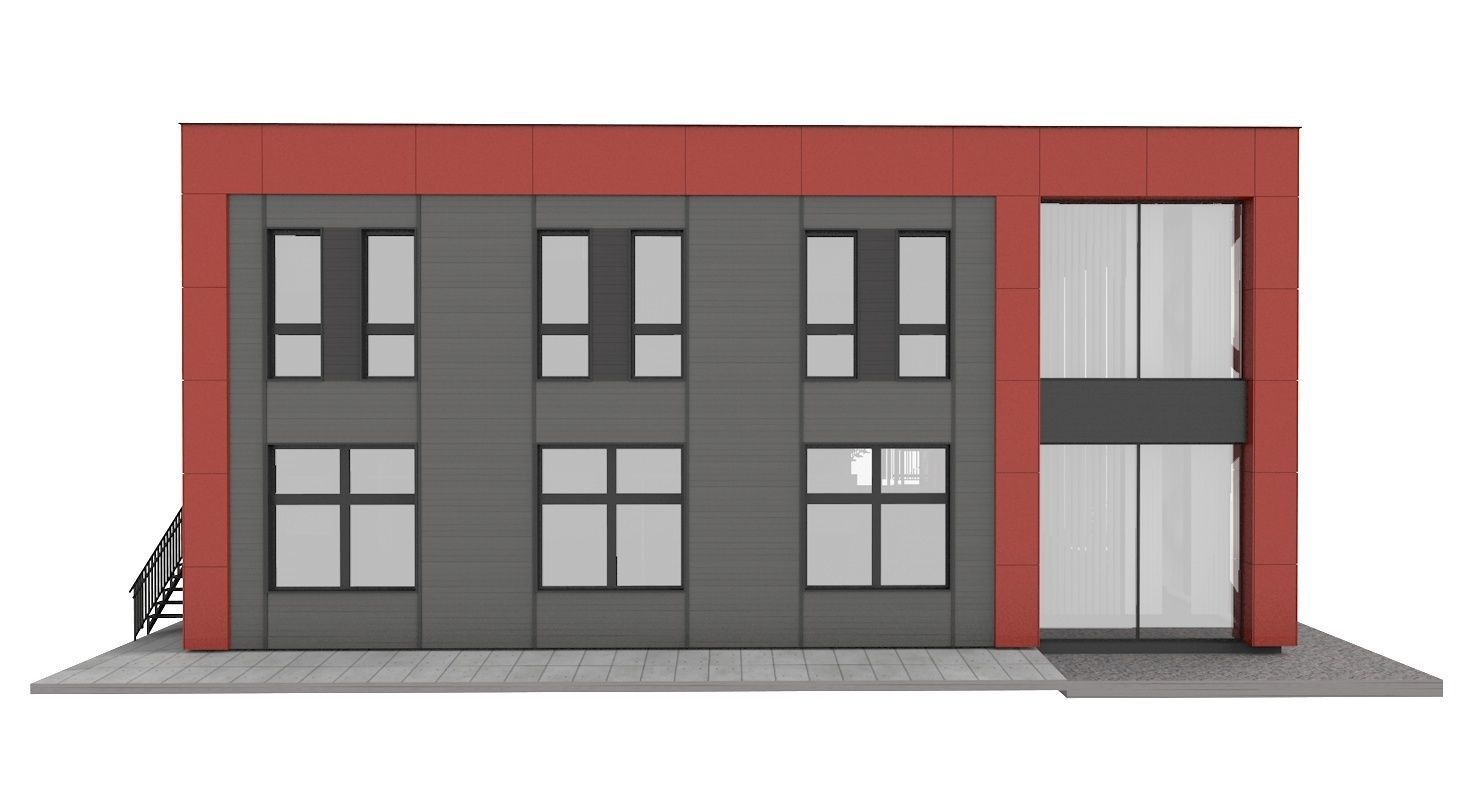 Office and Store Building With Restaurant 3D model_4