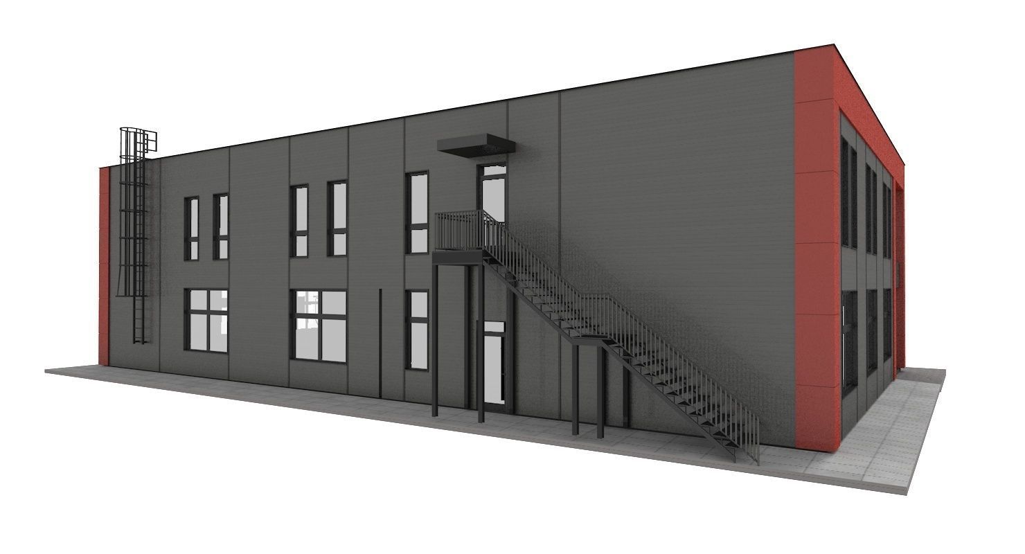 Office and Store Building With Restaurant 3D model_5