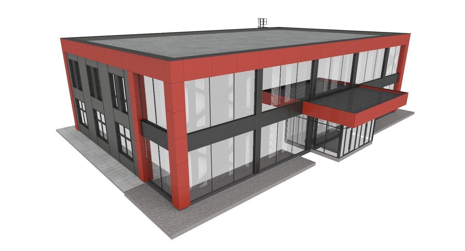 Office and Store Building With Restaurant 3D model_6