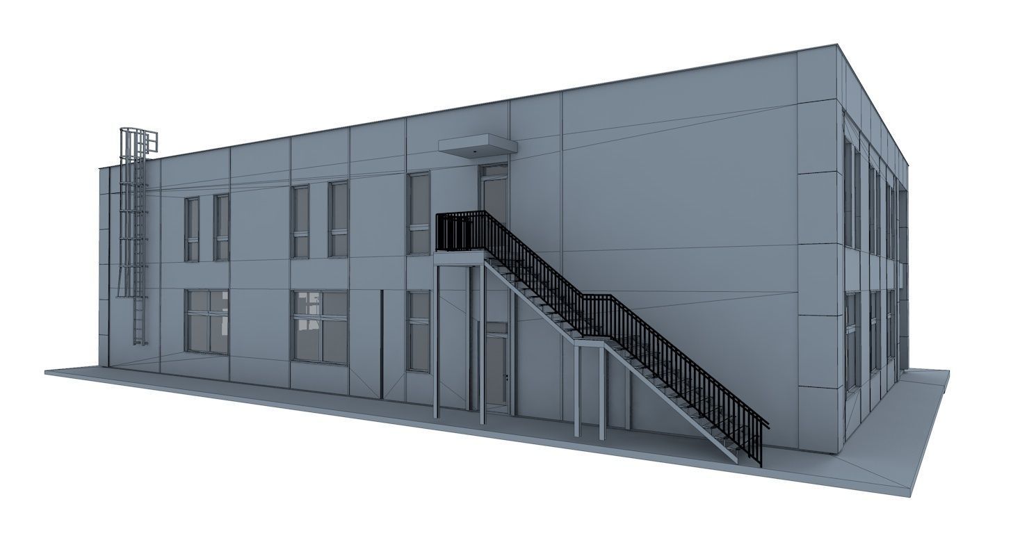 Office and Store Building With Restaurant 3D model_7
