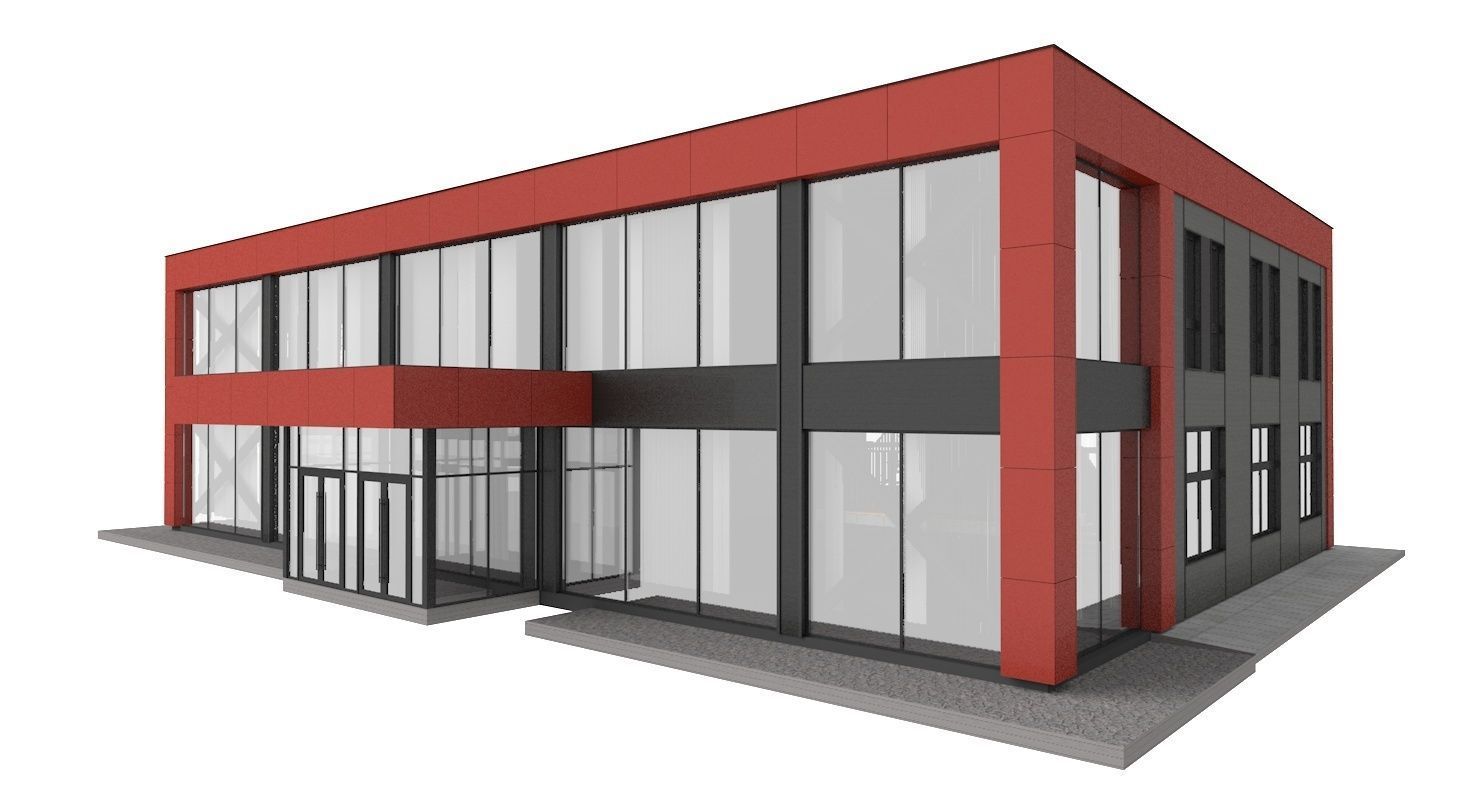 Office and Store Building With Restaurant 3D model_1