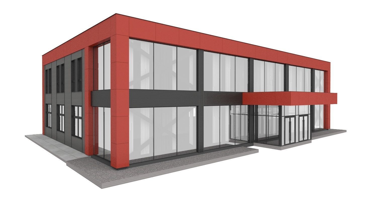 Office and Store Building With Restaurant 3D model_3