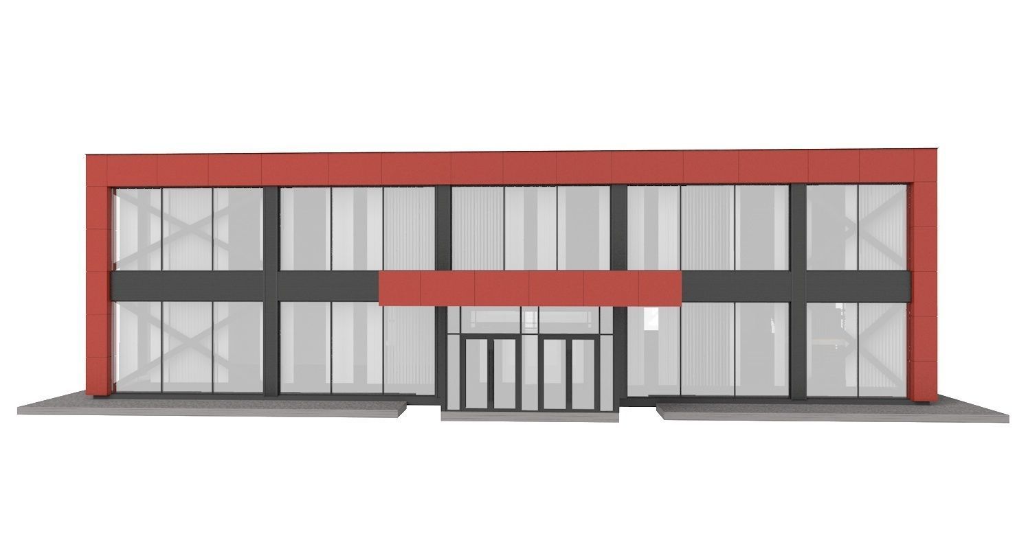 Office and Store Building With Restaurant 3D model_2