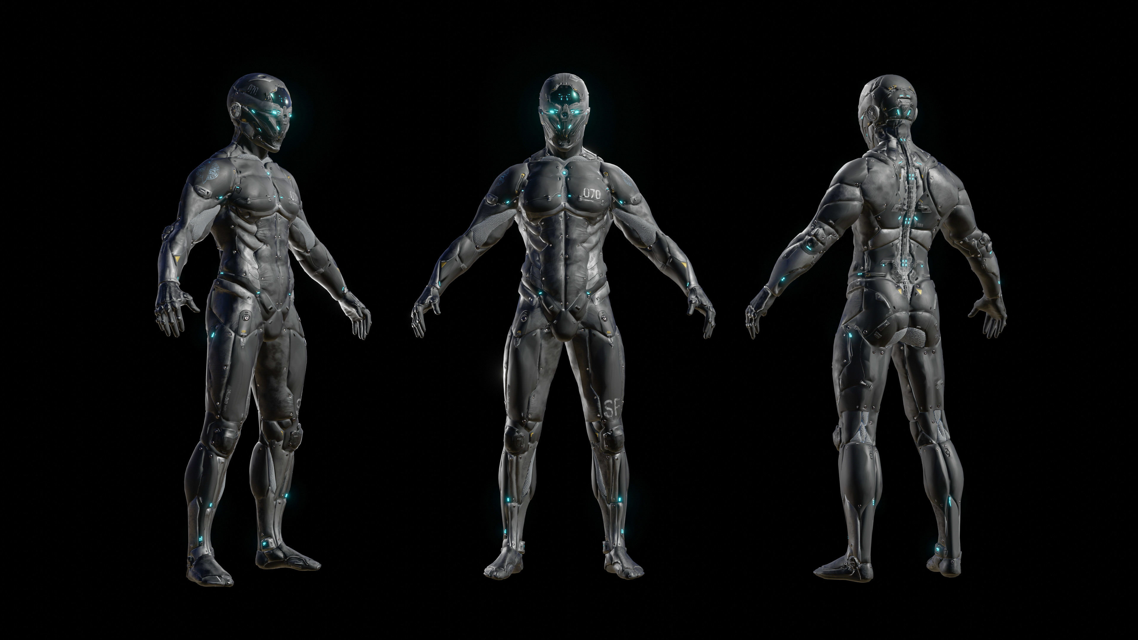 Cyborg Robot character - highpoly and lowpoly Low-poly 3D model_8