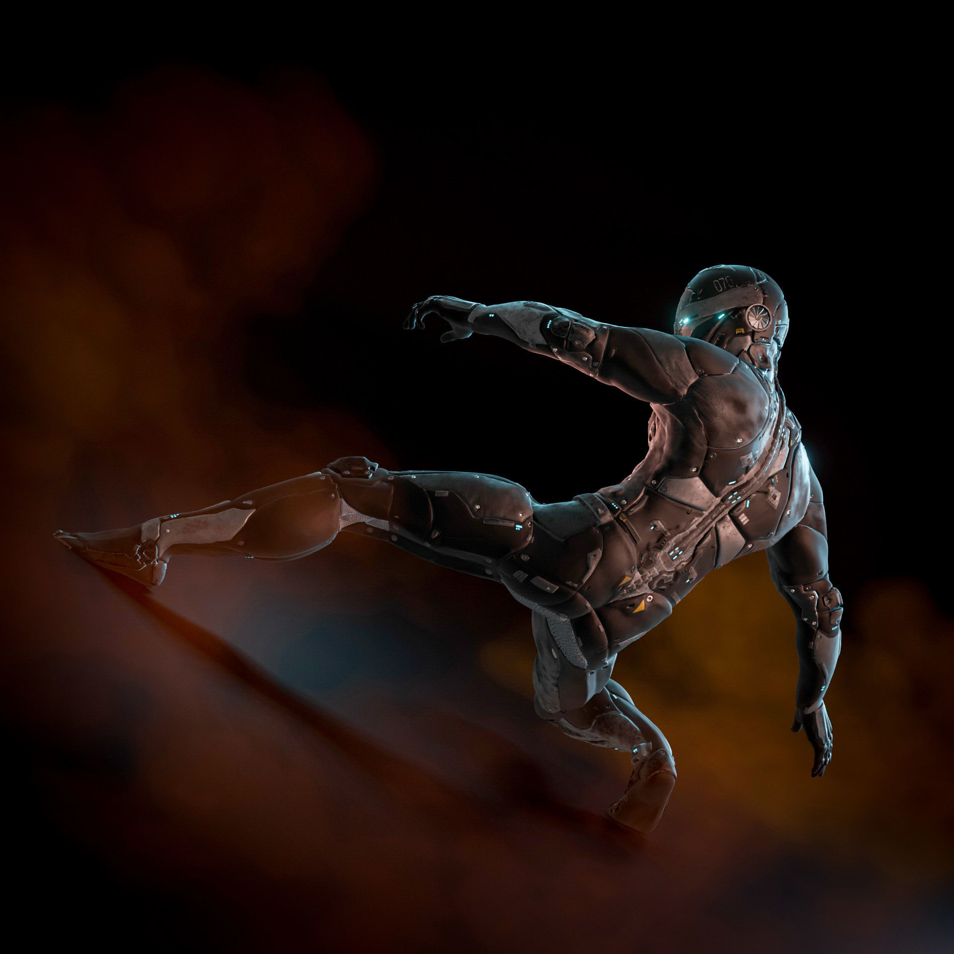 Cyborg Robot character - highpoly and lowpoly Low-poly 3D model_3