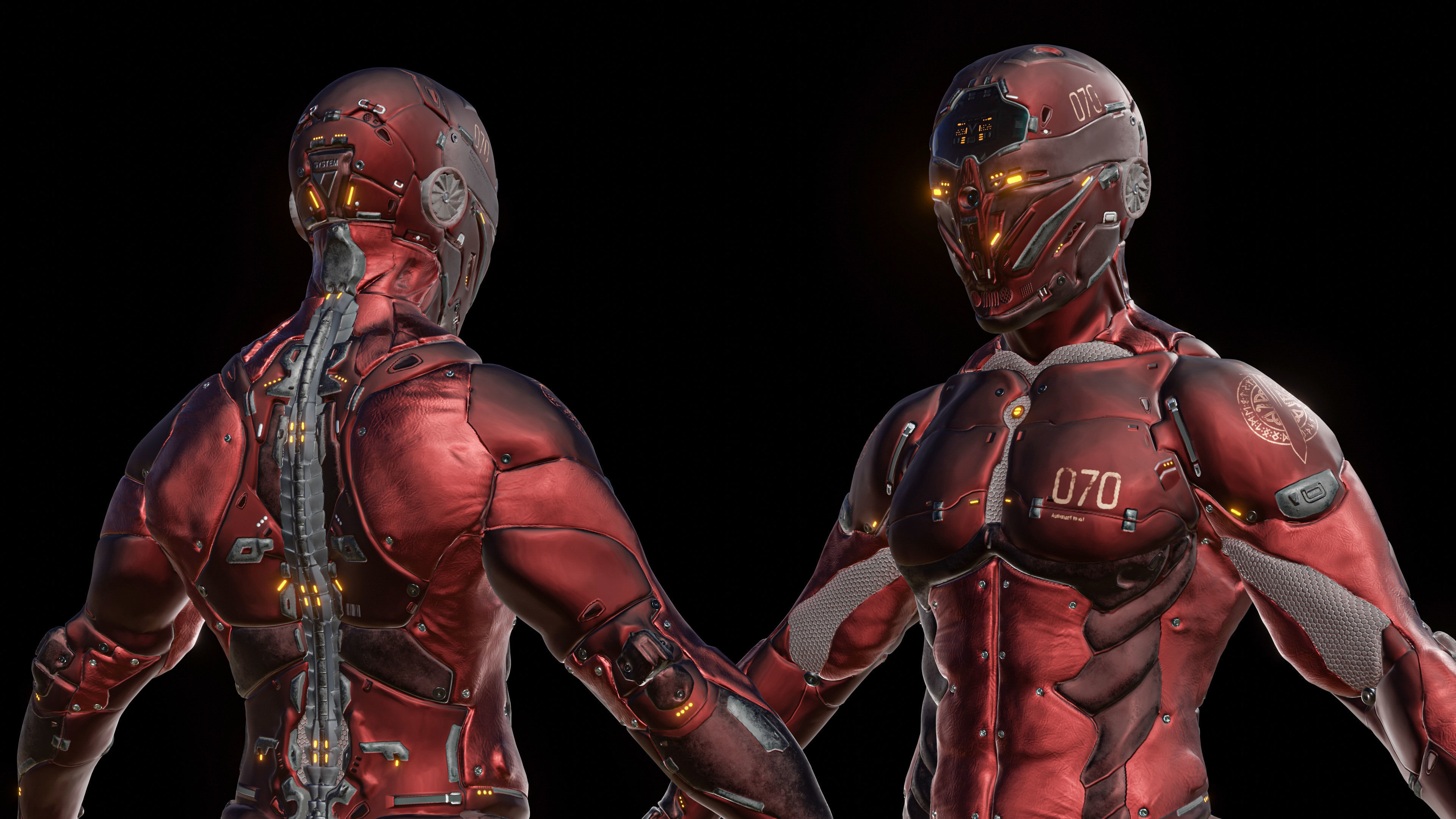 Cyborg Robot character - highpoly and lowpoly Low-poly 3D model_11