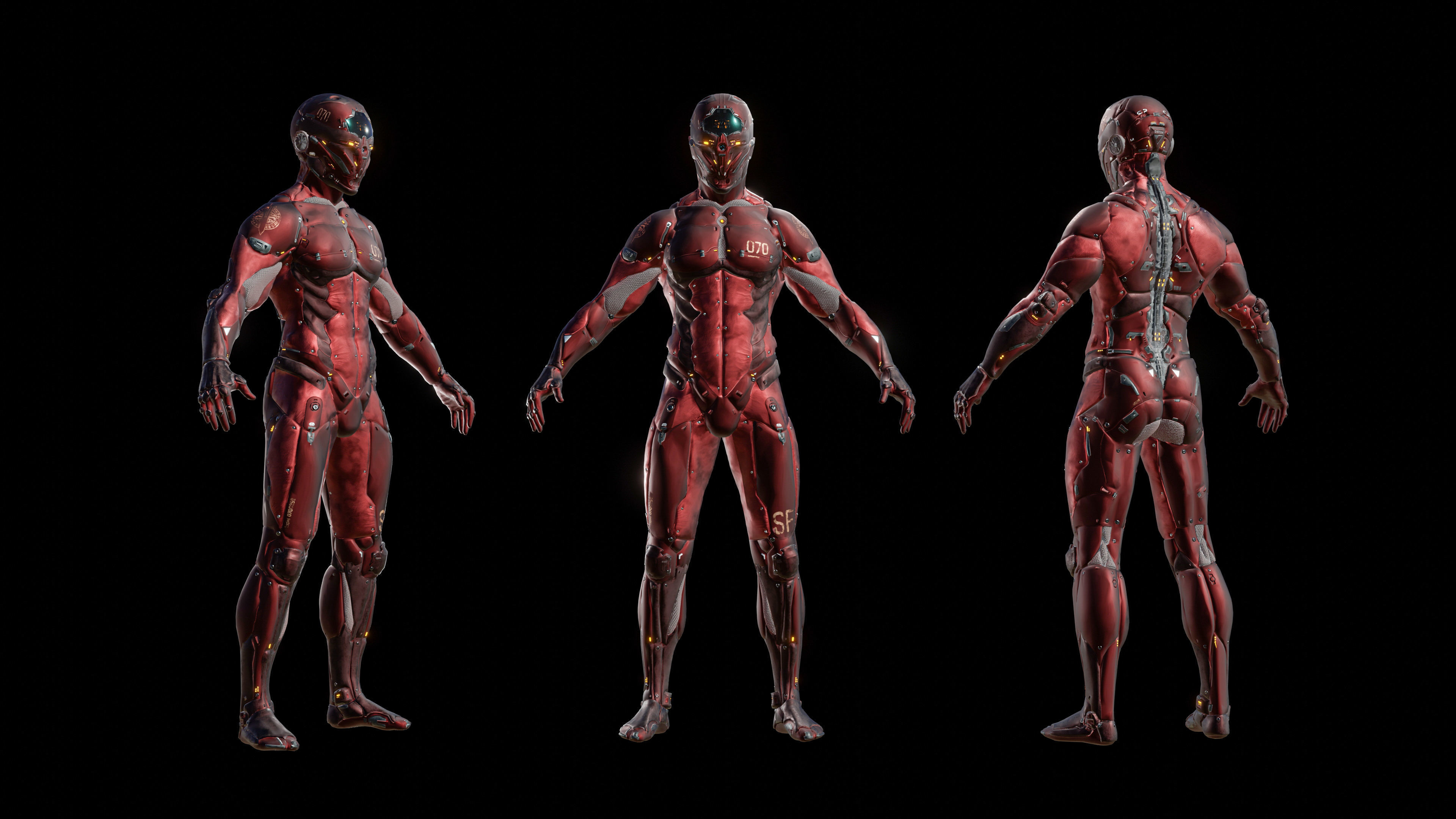 Cyborg Robot character - highpoly and lowpoly Low-poly 3D model_7