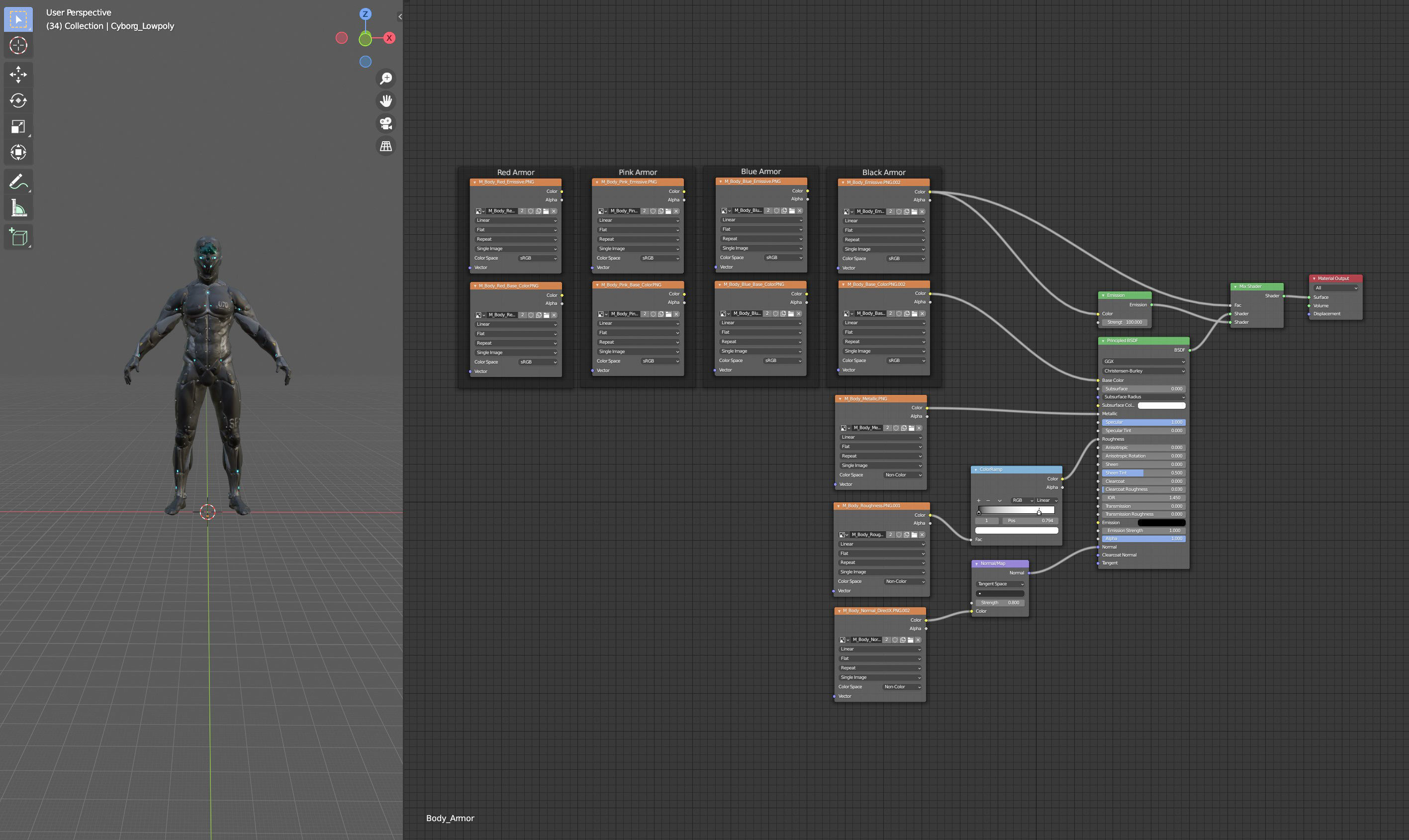 Cyborg Robot character - highpoly and lowpoly Low-poly 3D model_17