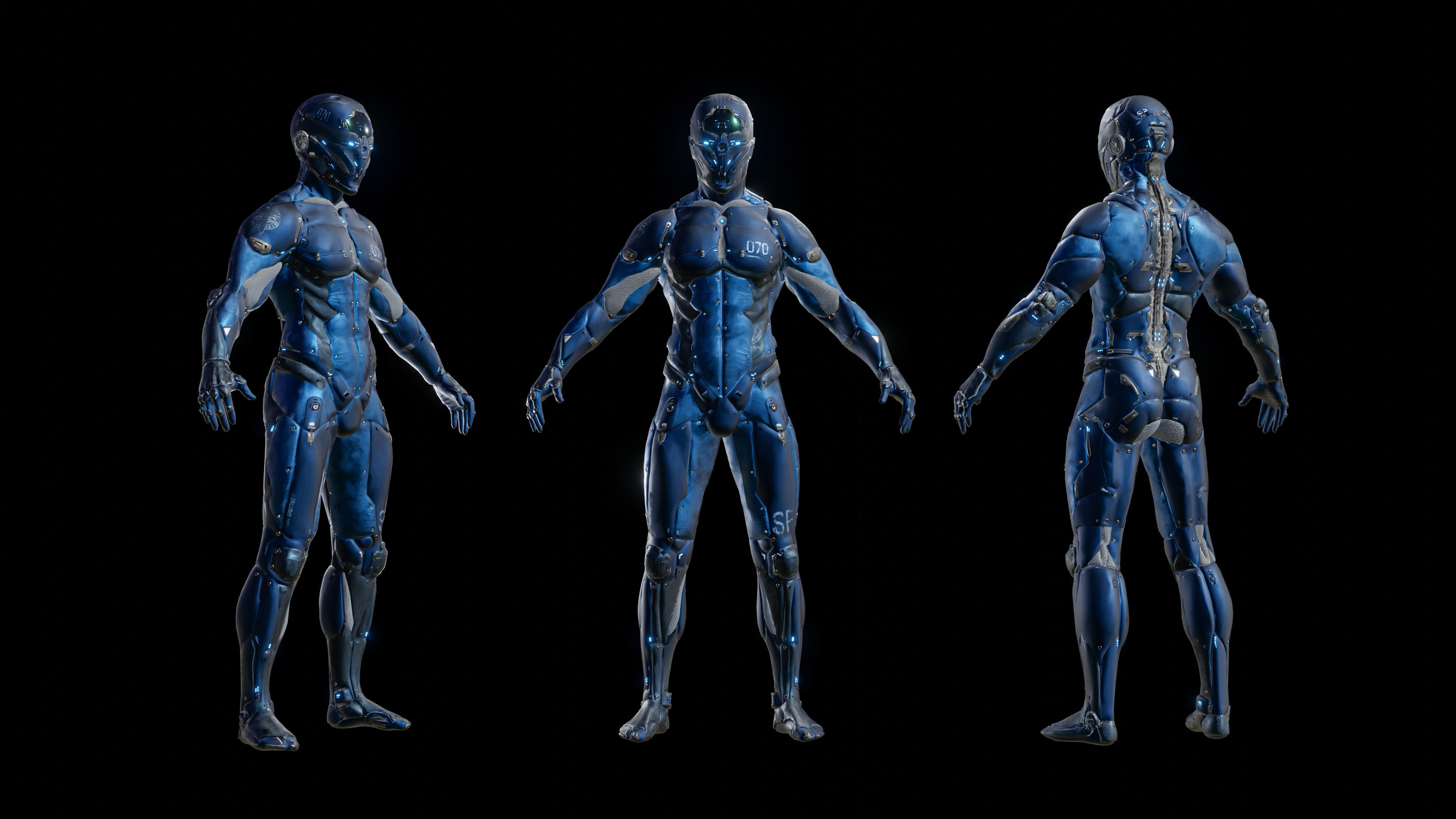 Cyborg Robot character - highpoly and lowpoly Low-poly 3D model_9