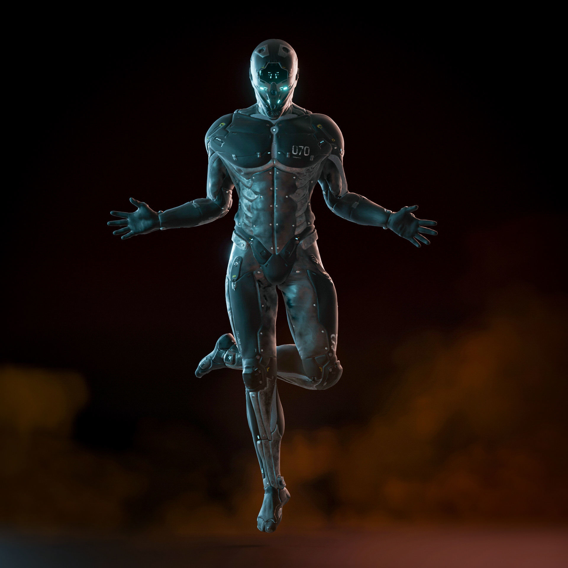 Cyborg Robot character - highpoly and lowpoly Low-poly 3D model_4