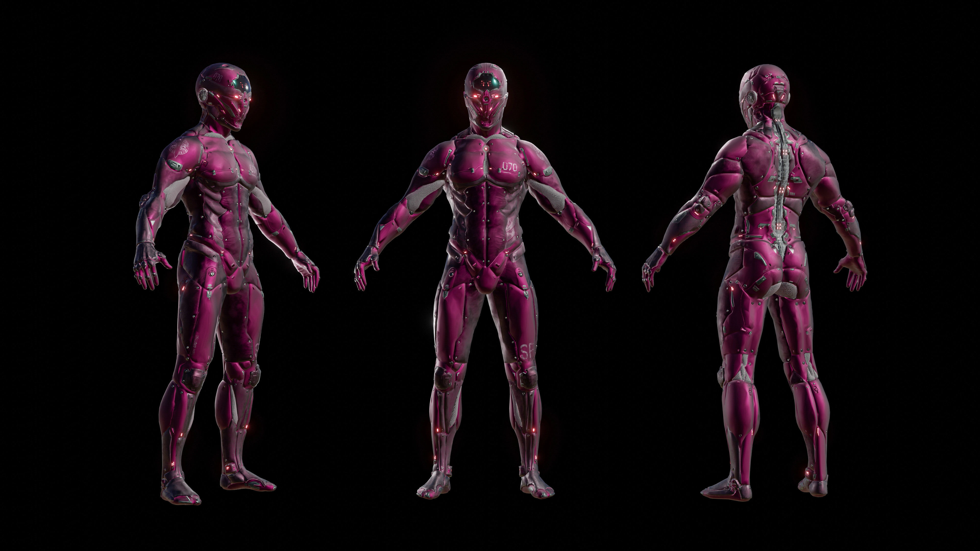 Cyborg Robot character - highpoly and lowpoly Low-poly 3D model_10