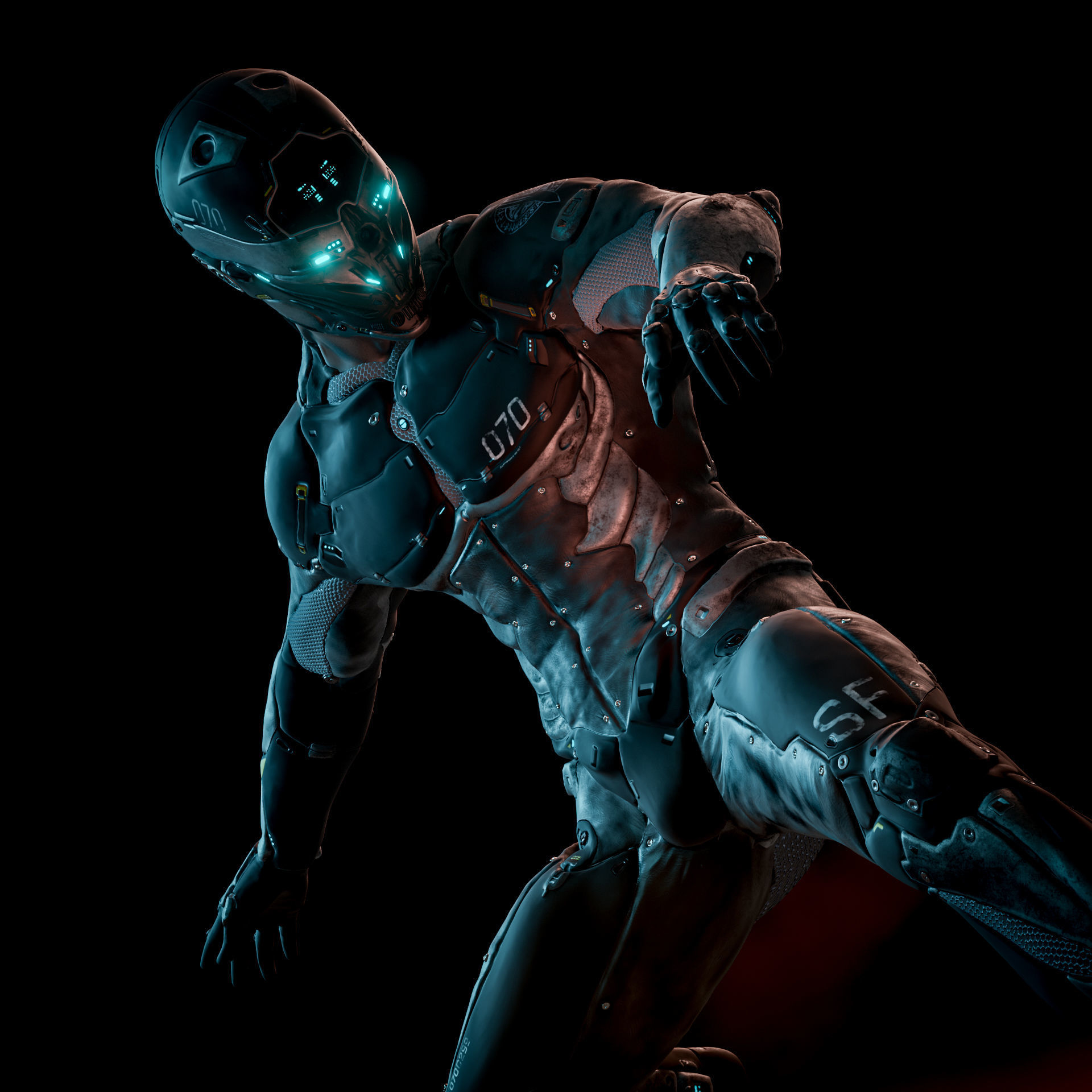 Cyborg Robot character - highpoly and lowpoly Low-poly 3D model_2