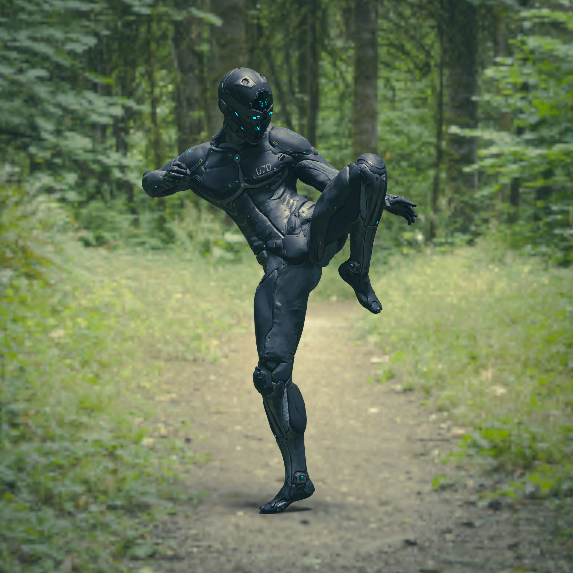 Cyborg Robot character - highpoly and lowpoly Low-poly 3D model_6