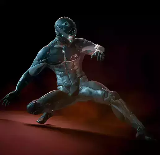 Cyborg Robot character - highpoly and lowpoly Low-poly 3D model