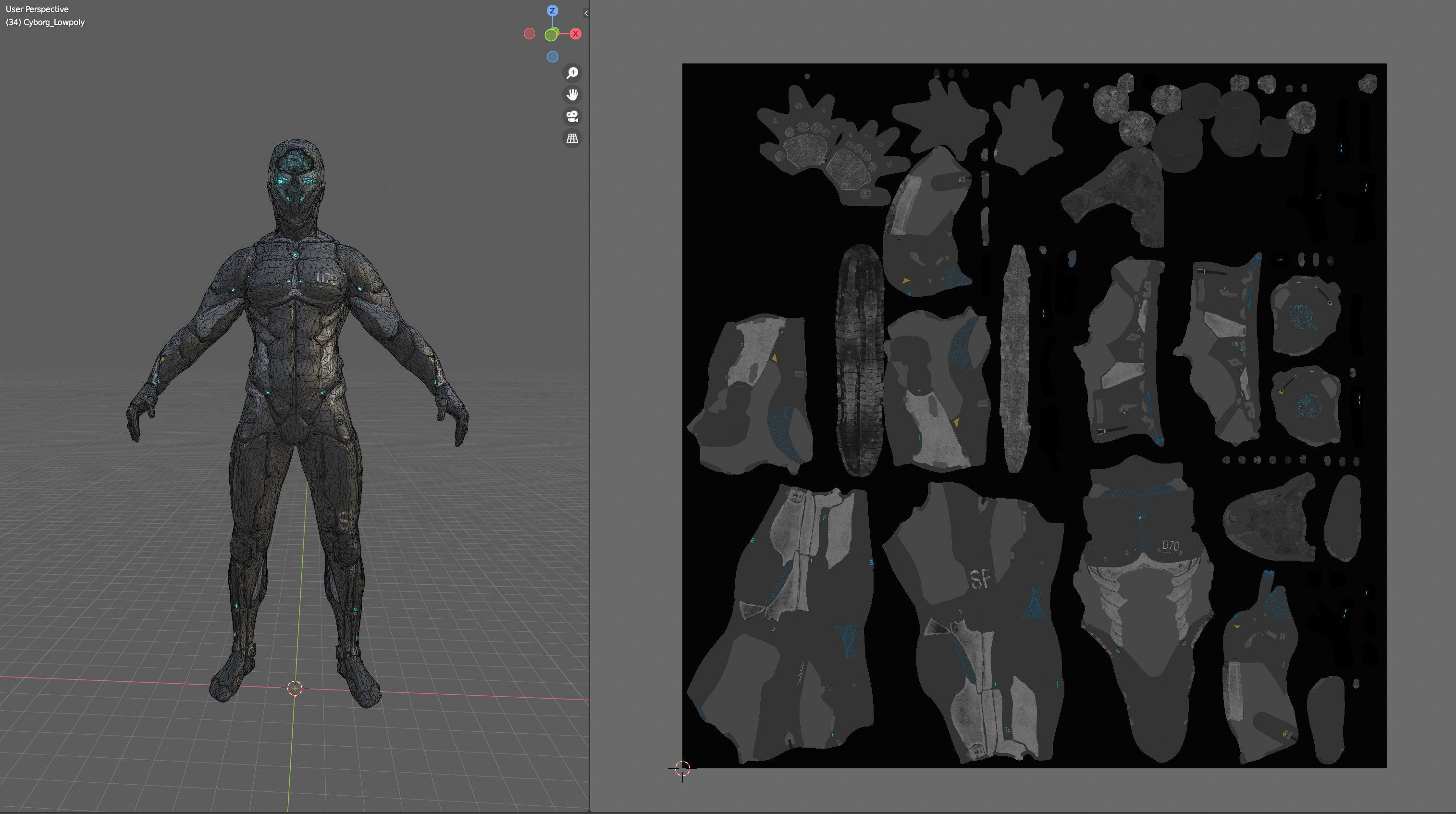 Cyborg Robot character - highpoly and lowpoly Low-poly 3D model_18