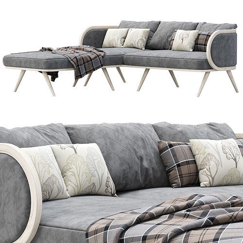 Victoria velour sofa HV60 with chaise lounge 3D model