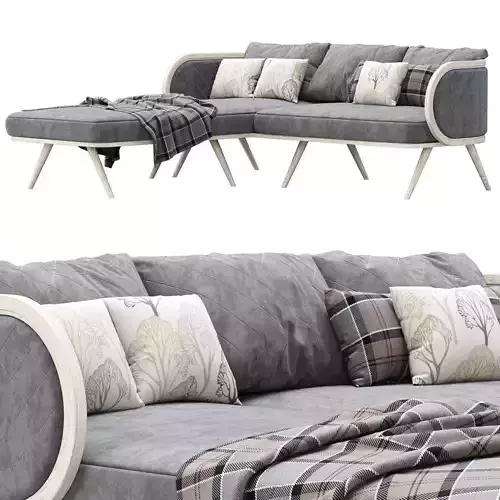 Victoria velour sofa HV60 with chaise lounge 3D model