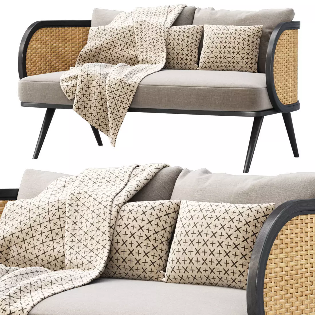 Victoria wooden rattan loveseat BA70 3D model