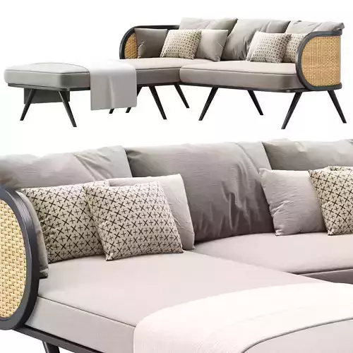 Victoria wooden rattan sofa BA70 with chaise lounge 