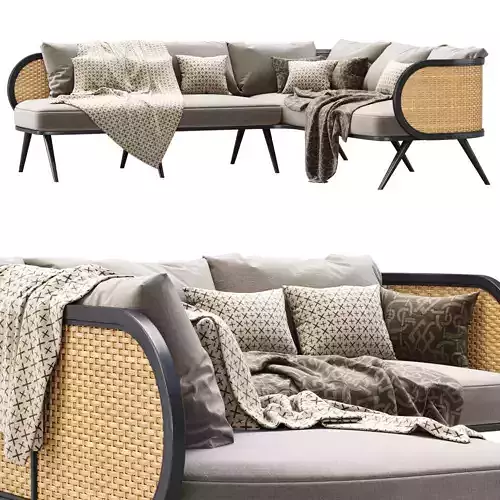Victoria wooden rattan corner sofa BA70 