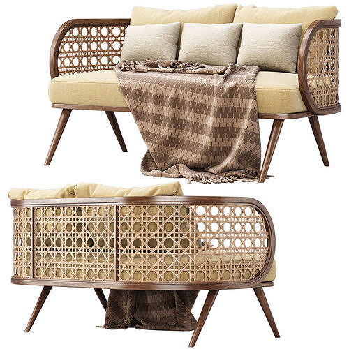 Victoria wooden rattan loveseat PS80  3D model