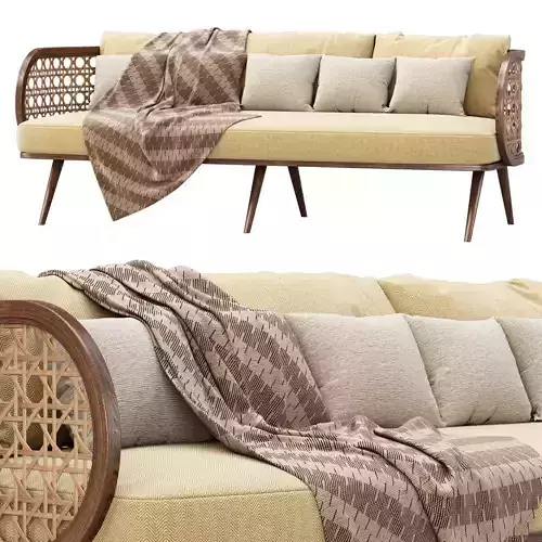 Victoria wooden rattan three-seater sofa PS80 