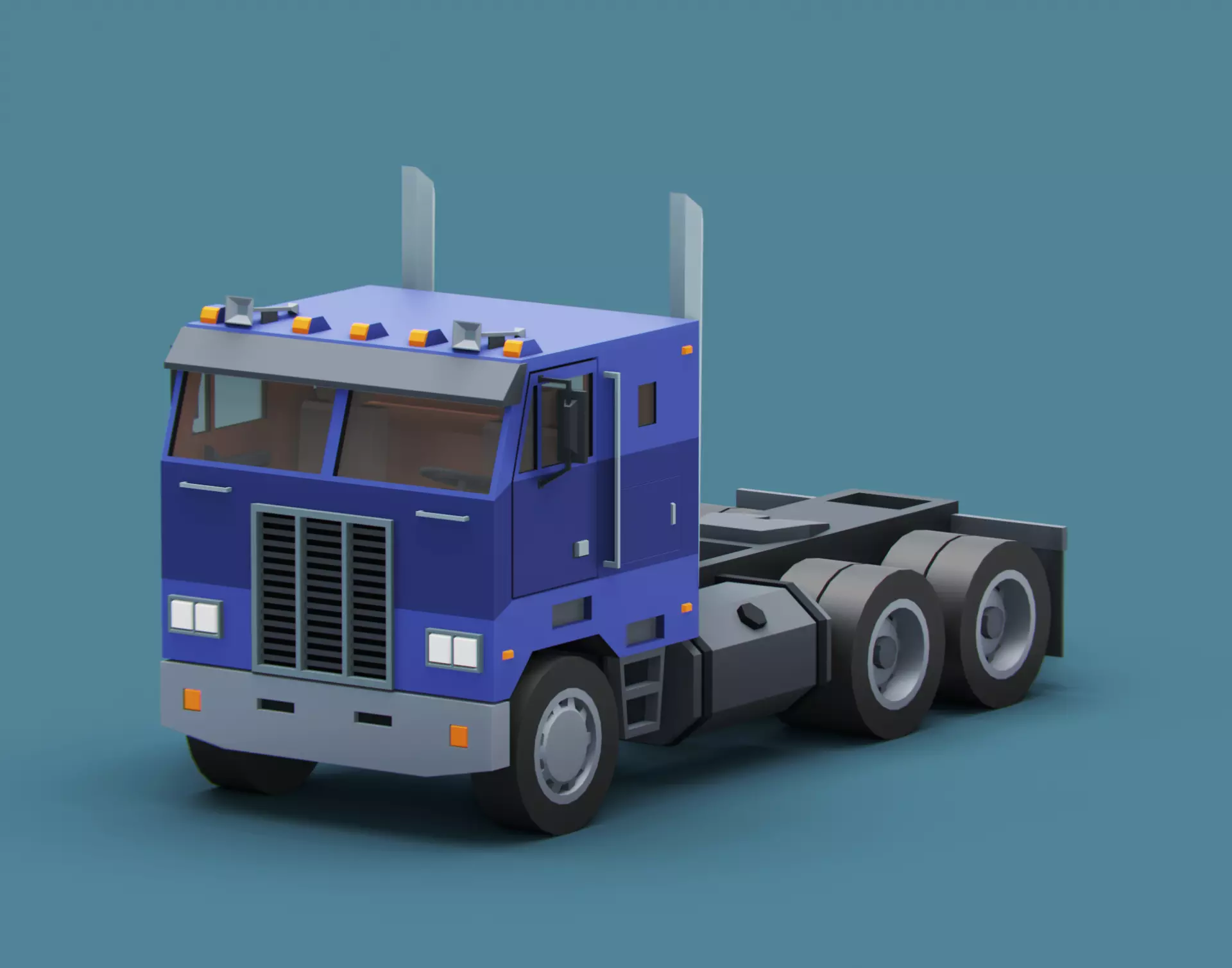 Cartoon Stylized American Semi Truck Low-poly 3D model_0
