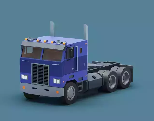 Cartoon Stylized American Semi Truck Low-poly 3D model