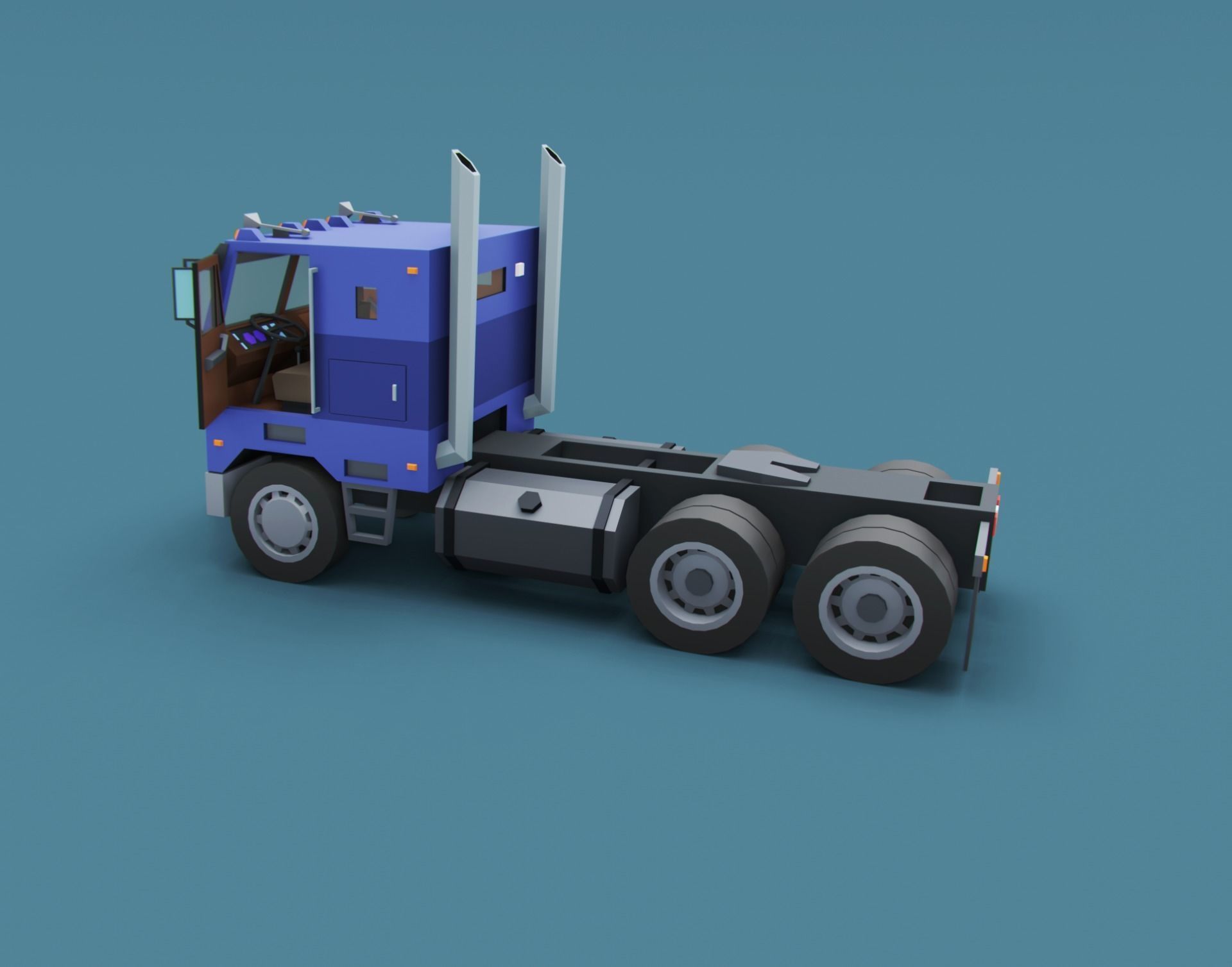 Cartoon Stylized American Semi Truck Low-poly 3D model_7