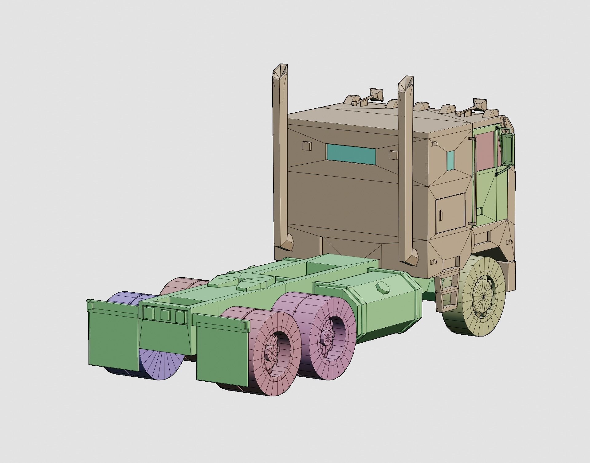 Cartoon Stylized American Semi Truck Low-poly 3D model_10