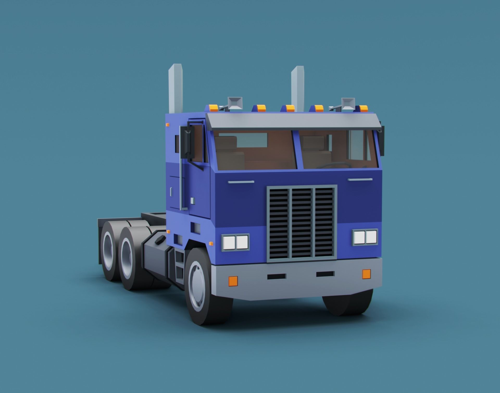 Cartoon Stylized American Semi Truck Low-poly 3D model_1