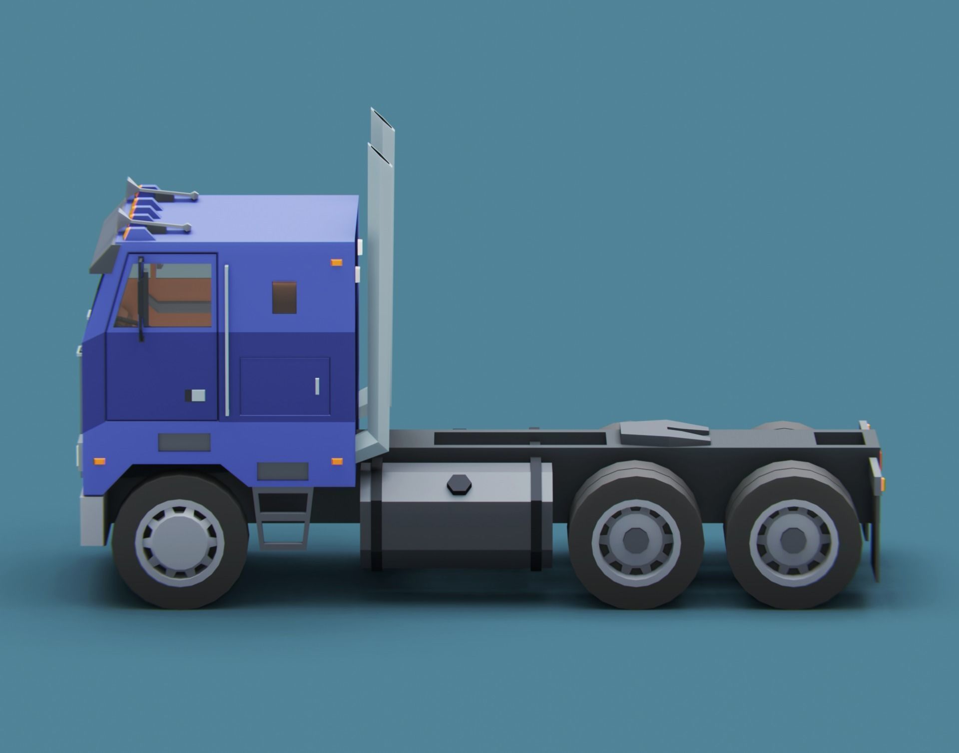Cartoon Stylized American Semi Truck Low-poly 3D model_3