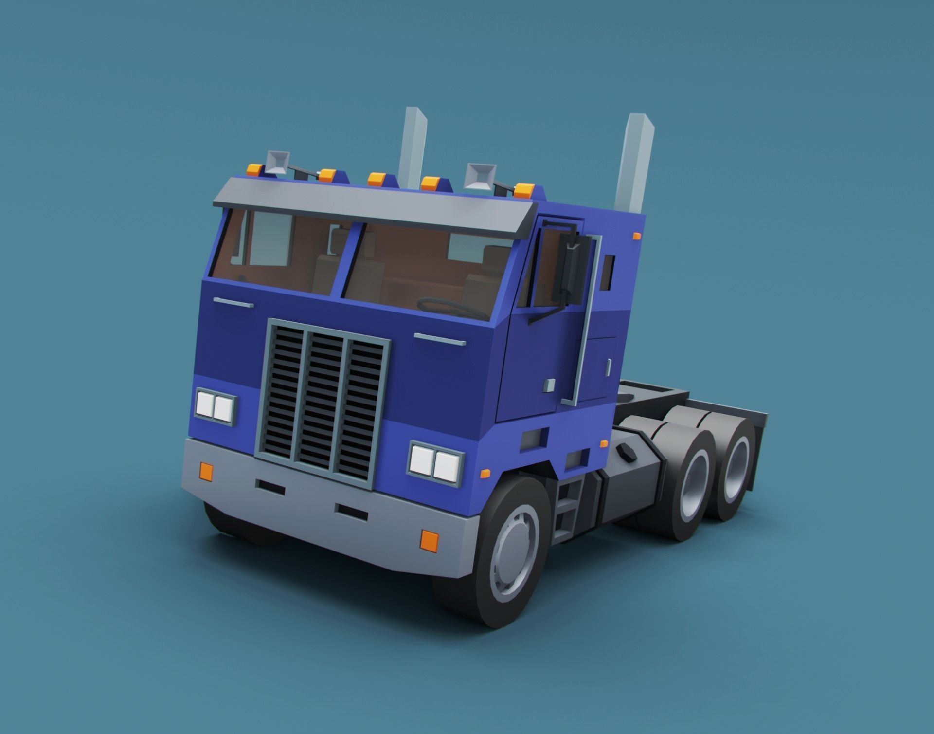 Cartoon Stylized American Semi Truck Low-poly 3D model_5