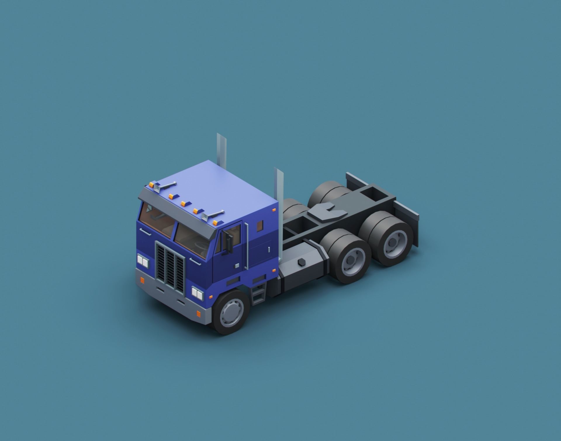 Cartoon Stylized American Semi Truck Low-poly 3D model_6