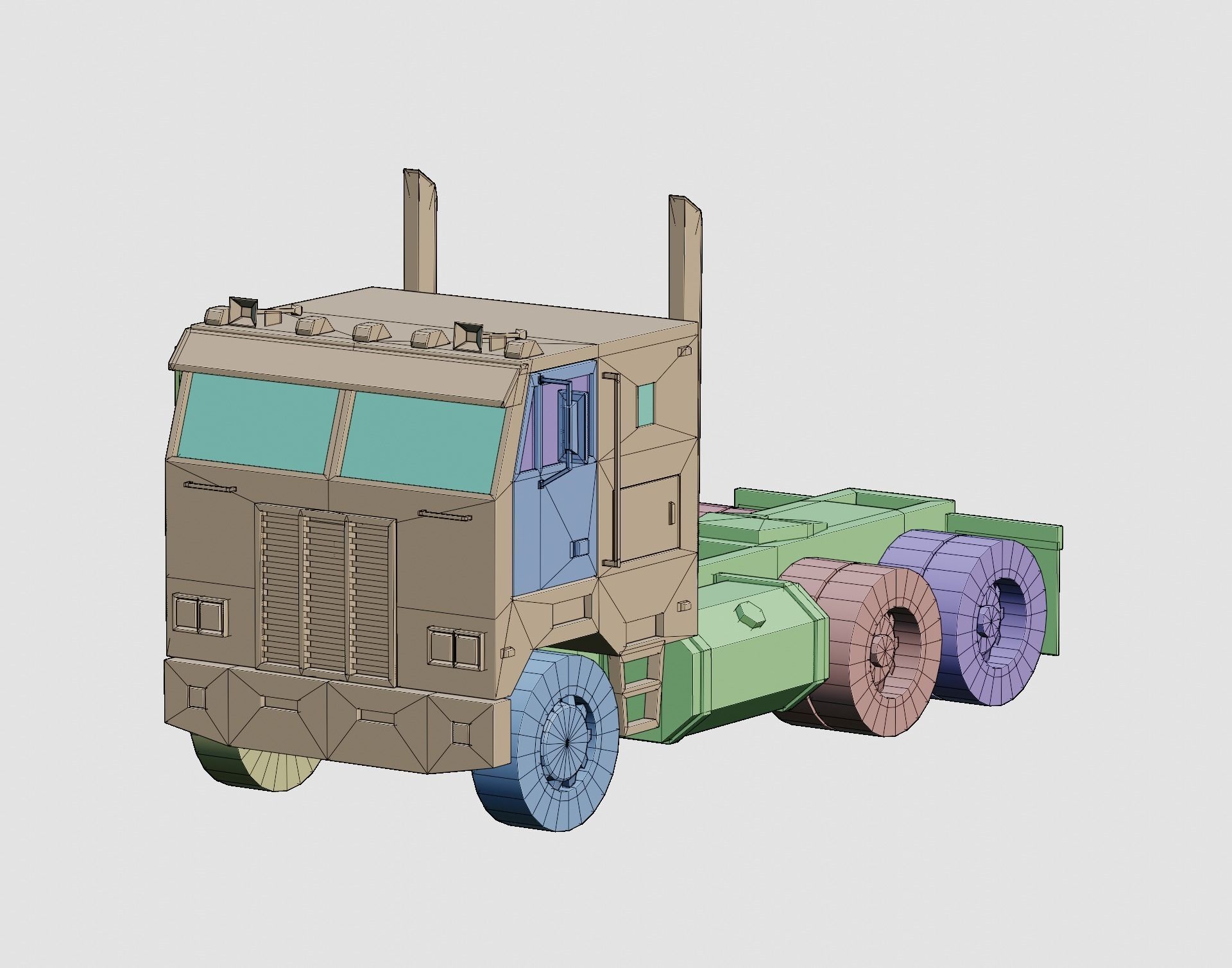 Cartoon Stylized American Semi Truck Low-poly 3D model_9