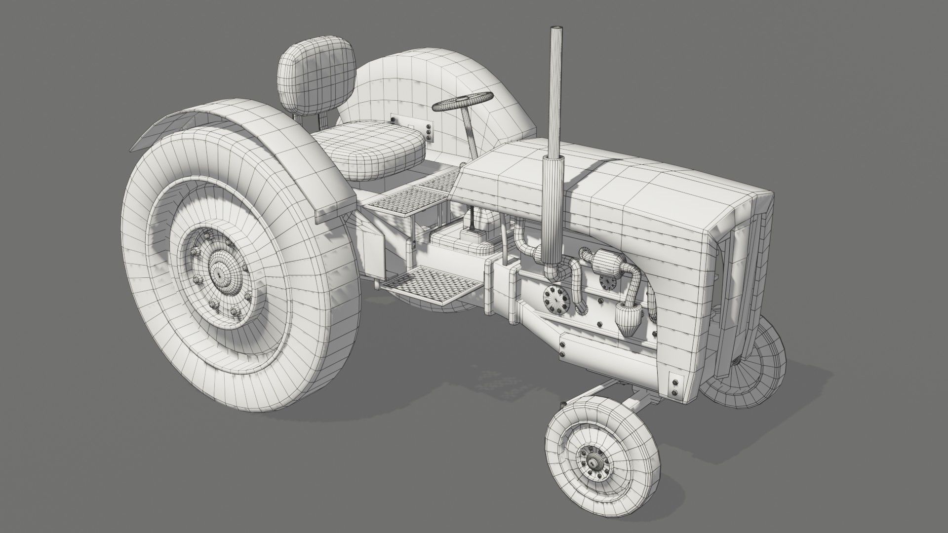 Old farm tractor Low-poly 3D model_19