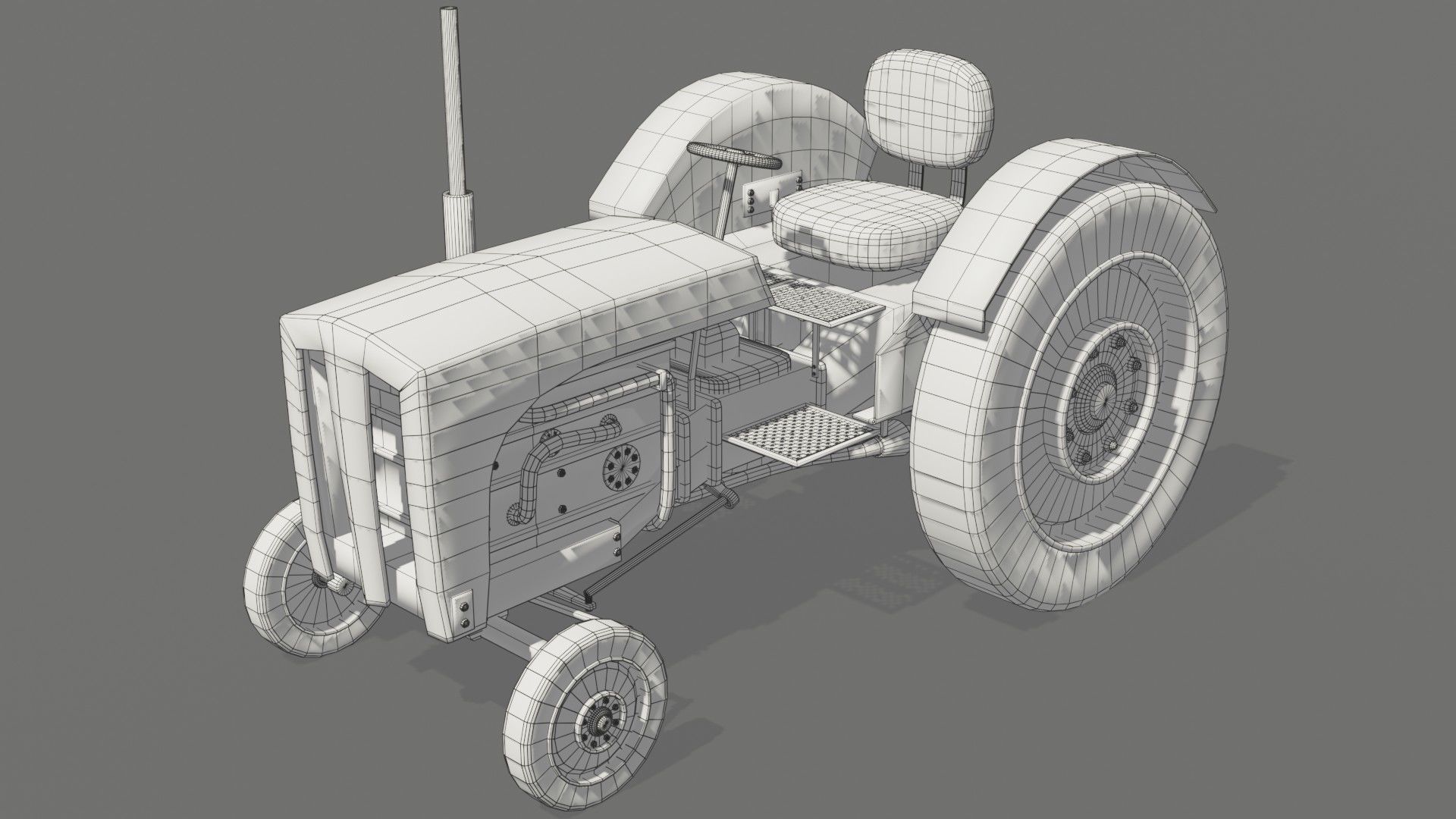 Old farm tractor Low-poly 3D model_29