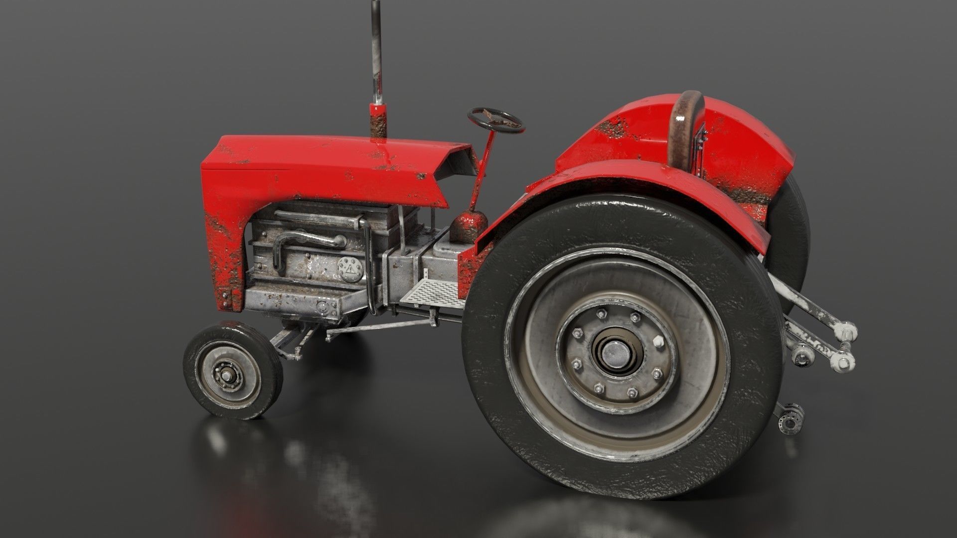 Old farm tractor Low-poly 3D model_11