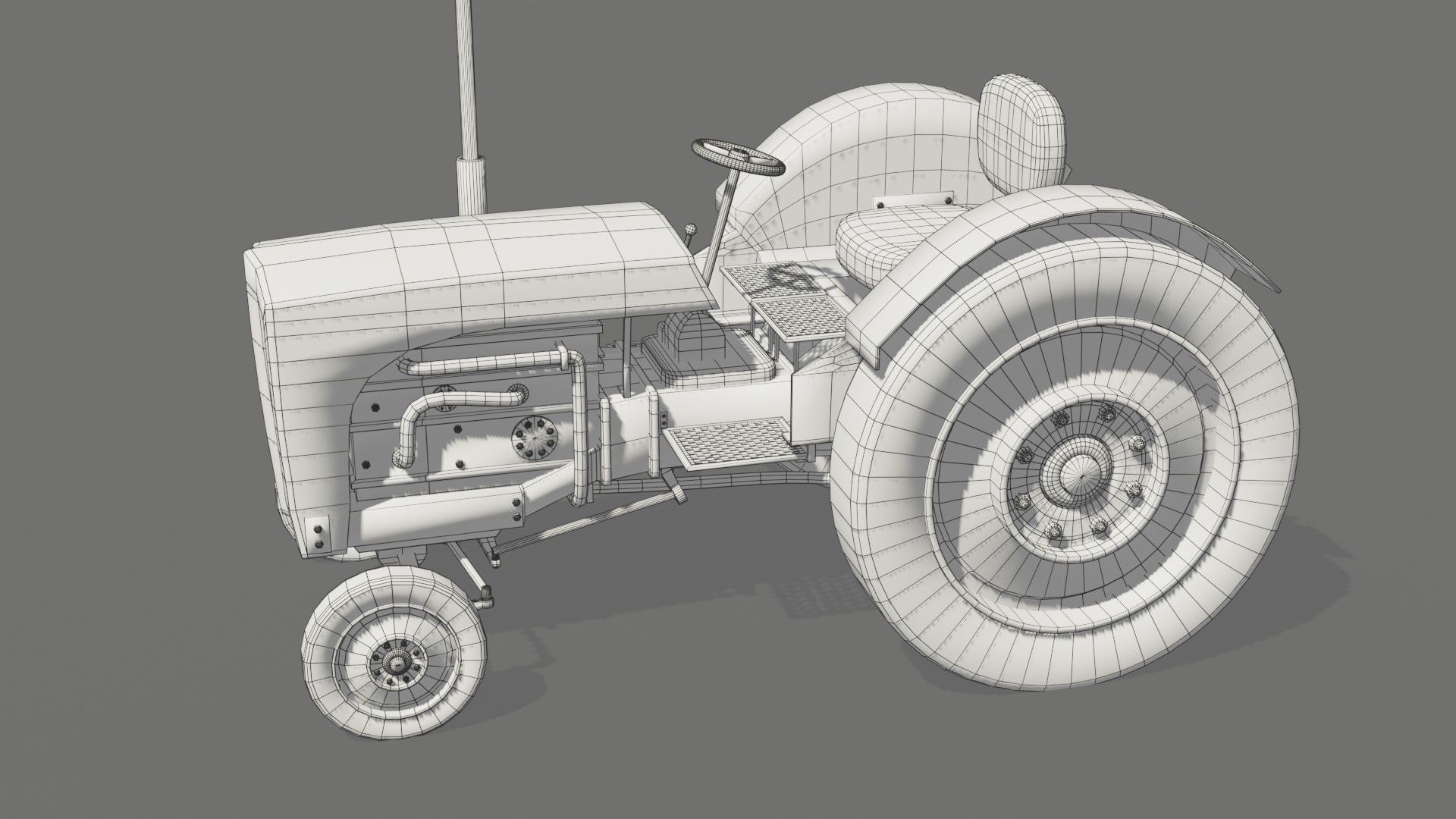 Old farm tractor Low-poly 3D model_28