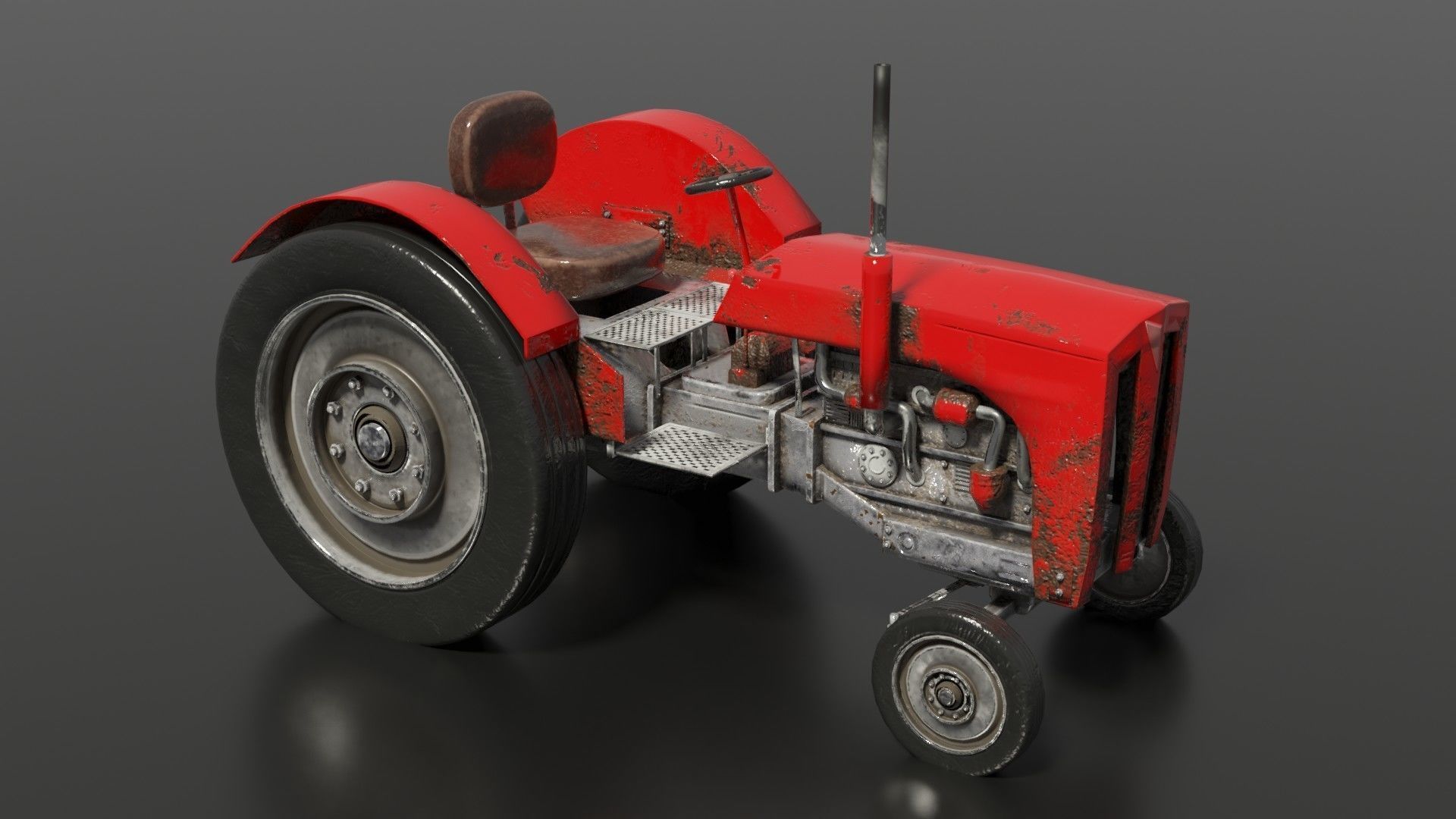 Old farm tractor Low-poly 3D model_3