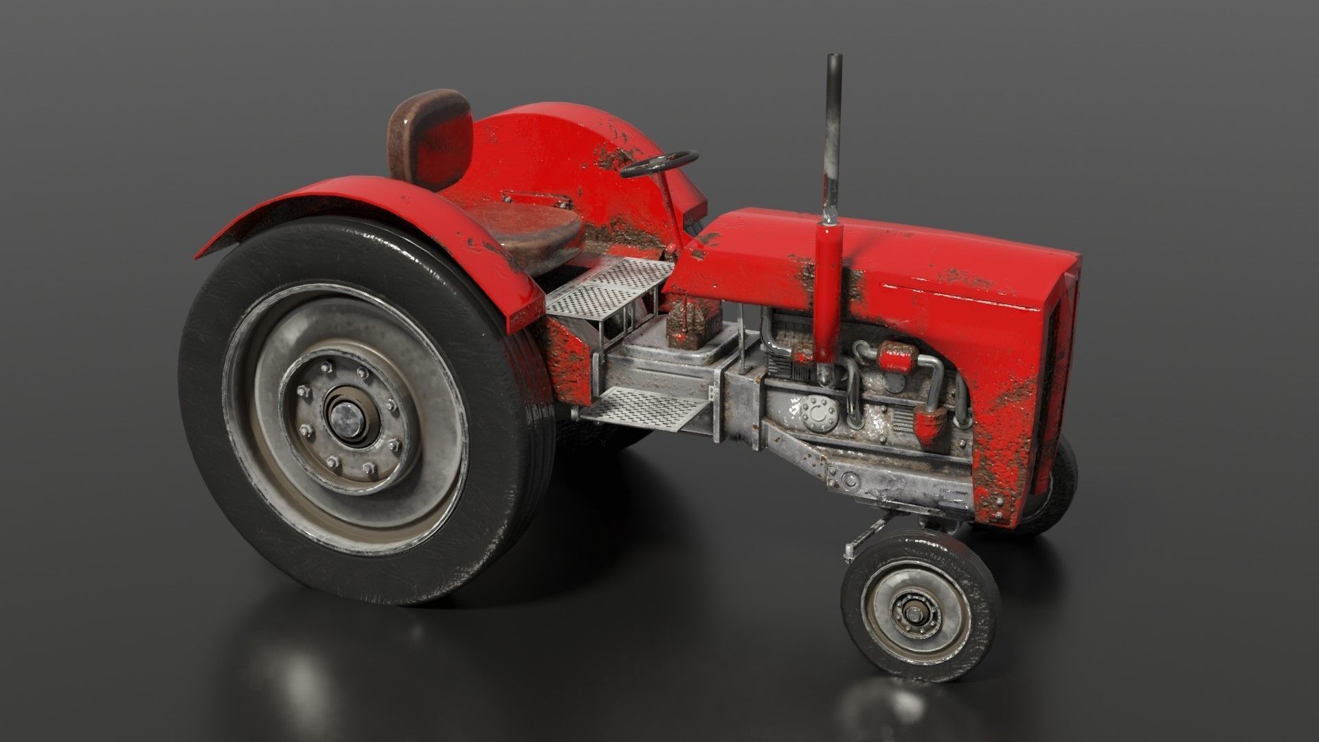 Old farm tractor Low-poly 3D model_4
