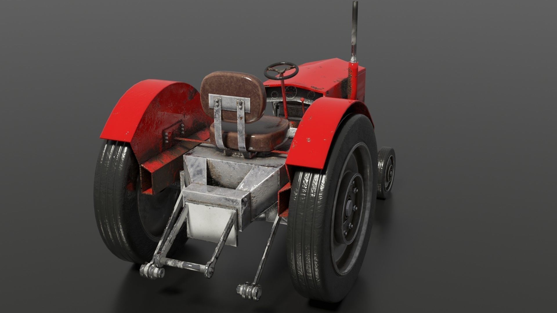 Old farm tractor Low-poly 3D model_8