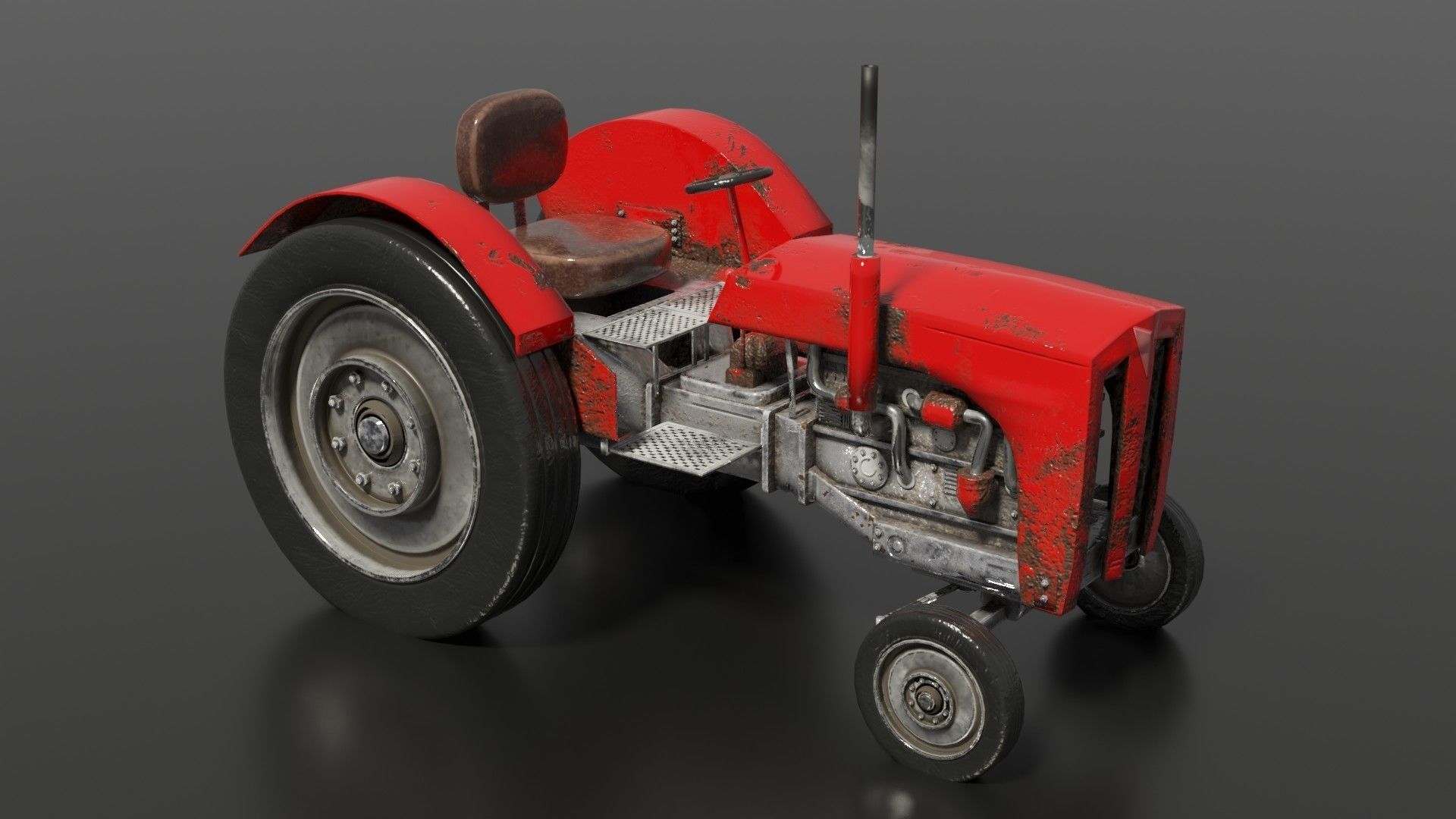 Old farm tractor Low-poly 3D model_2