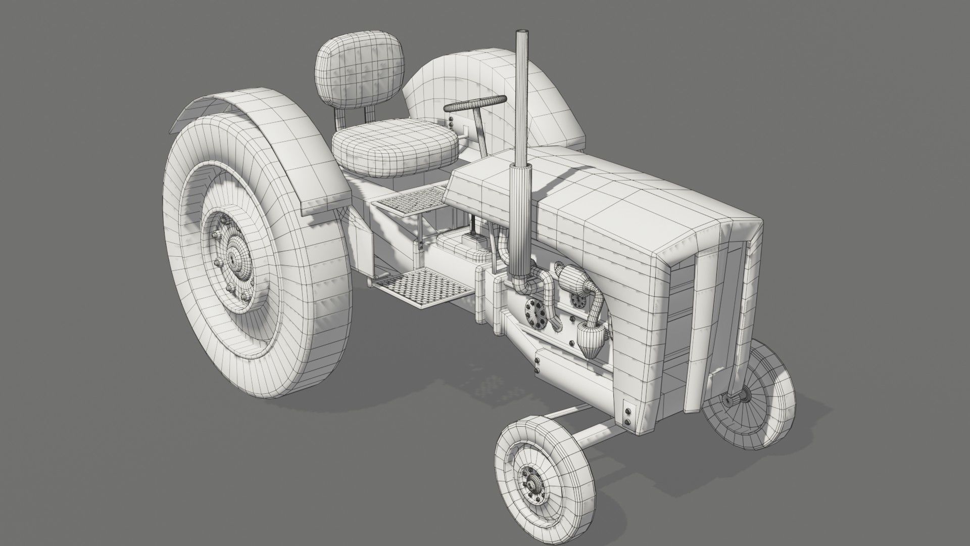 Old farm tractor Low-poly 3D model_33