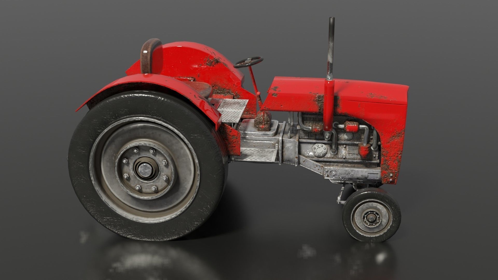 Old farm tractor Low-poly 3D model_5