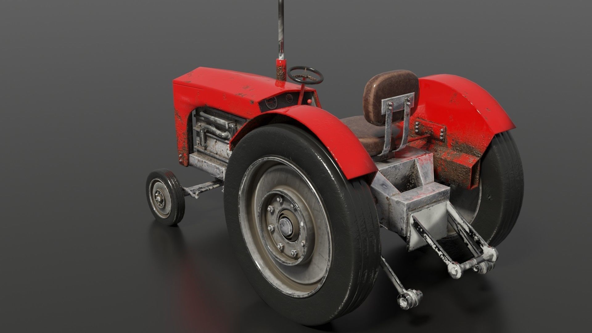 Old farm tractor Low-poly 3D model_10