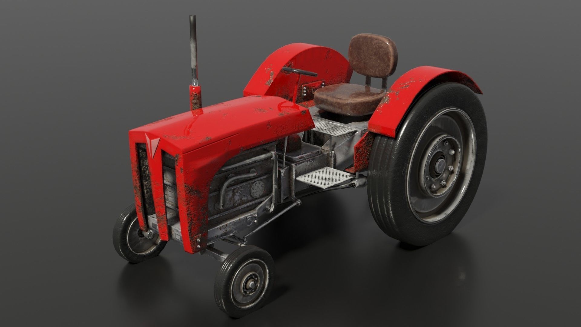 Old farm tractor Low-poly 3D model_13