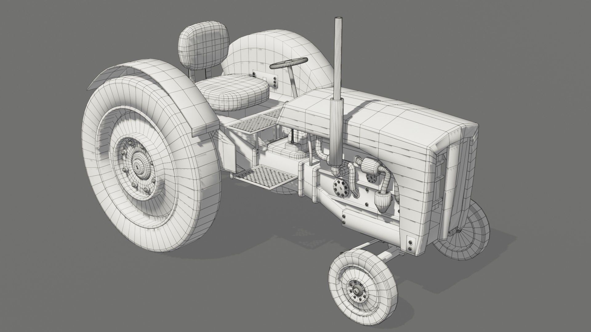 Old farm tractor Low-poly 3D model_1